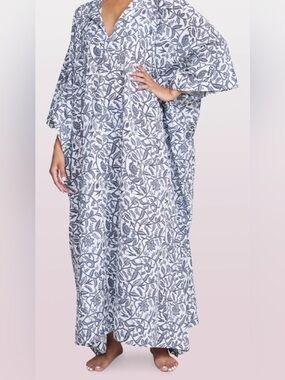 Liberty & Justice Ainatou Blue & White Floral Maxi Kaftan